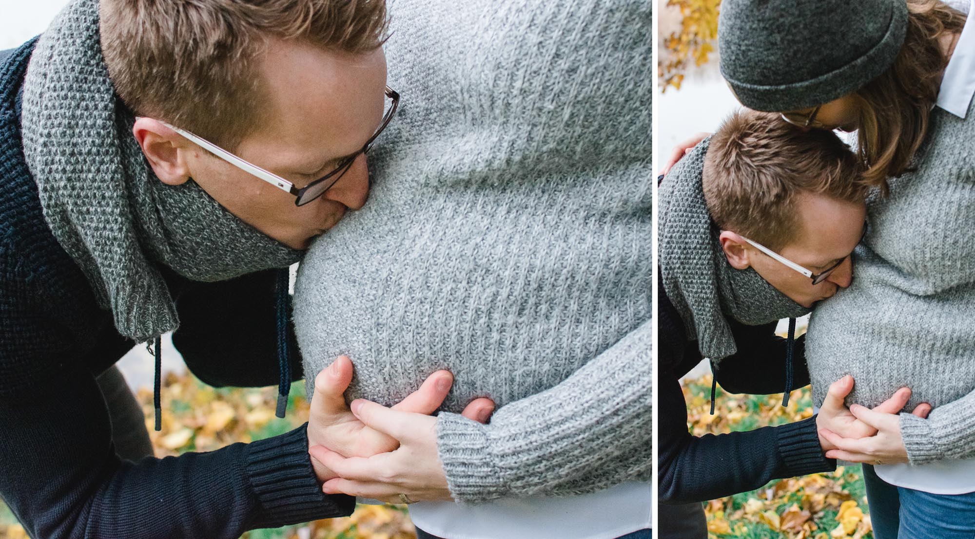 Babybauch_Schwangerschaftsshooting_Collage vom Papa der den Babybauch küsst